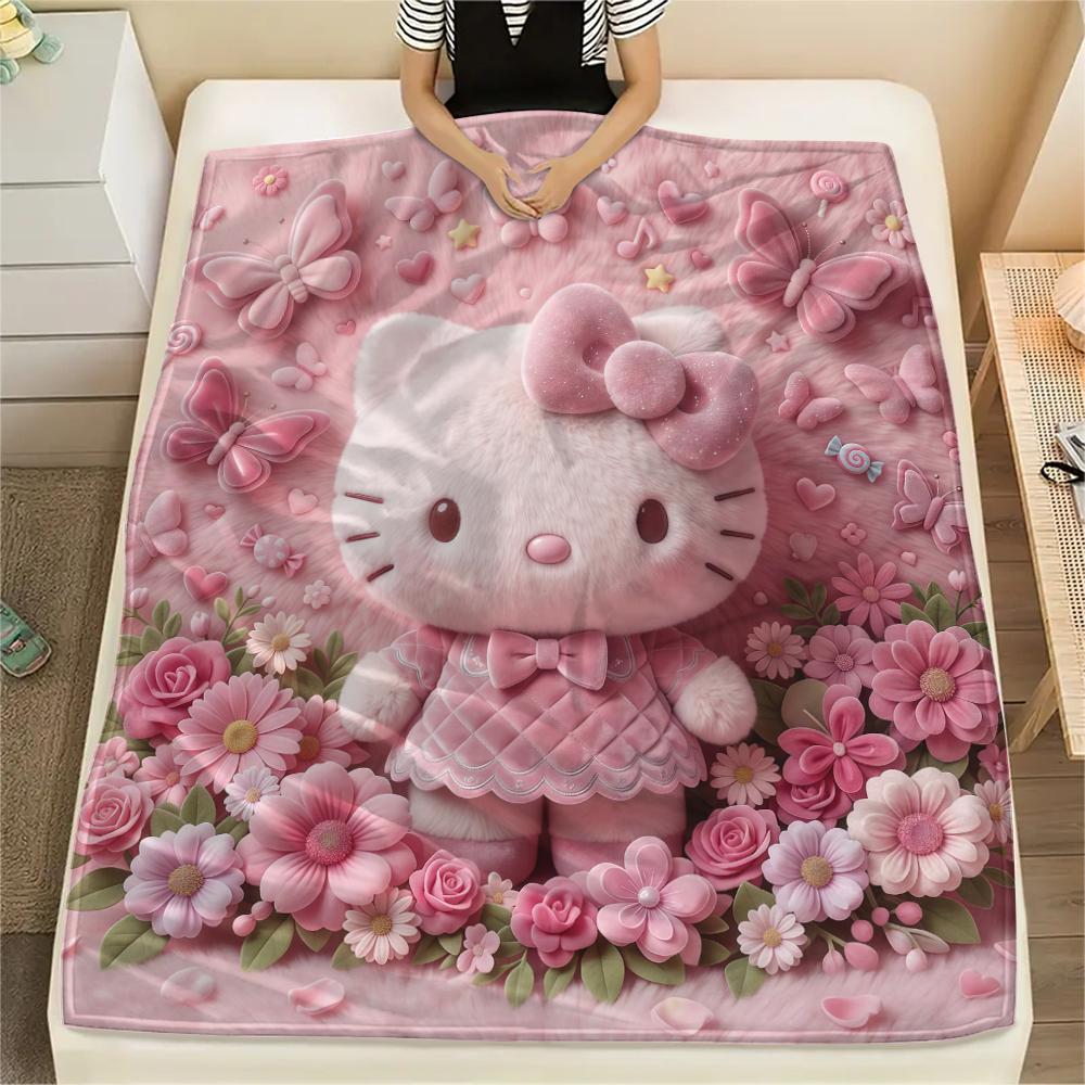 1PC Hello Kitty Pink Print Flannel Blanket, High quality All Seasons, Home Decor, Warmth and Comfort, Perfect for Christmas Gifts