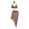 Hong Kong Style Vacation Style Suit Women's Stylish Bikini Halterneck Vest All-Matching Tassel Skirt Knitted Two-Piece