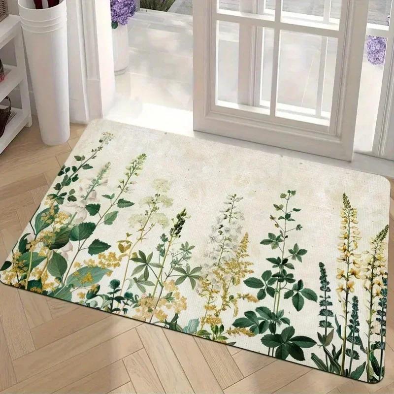 1PC Flowers Pattern Home Door Mats Kitchen Rugs Non-Slip Pop Design Bathroom Rugs Bath Mat Carpet for Home Sink Laundry Decor