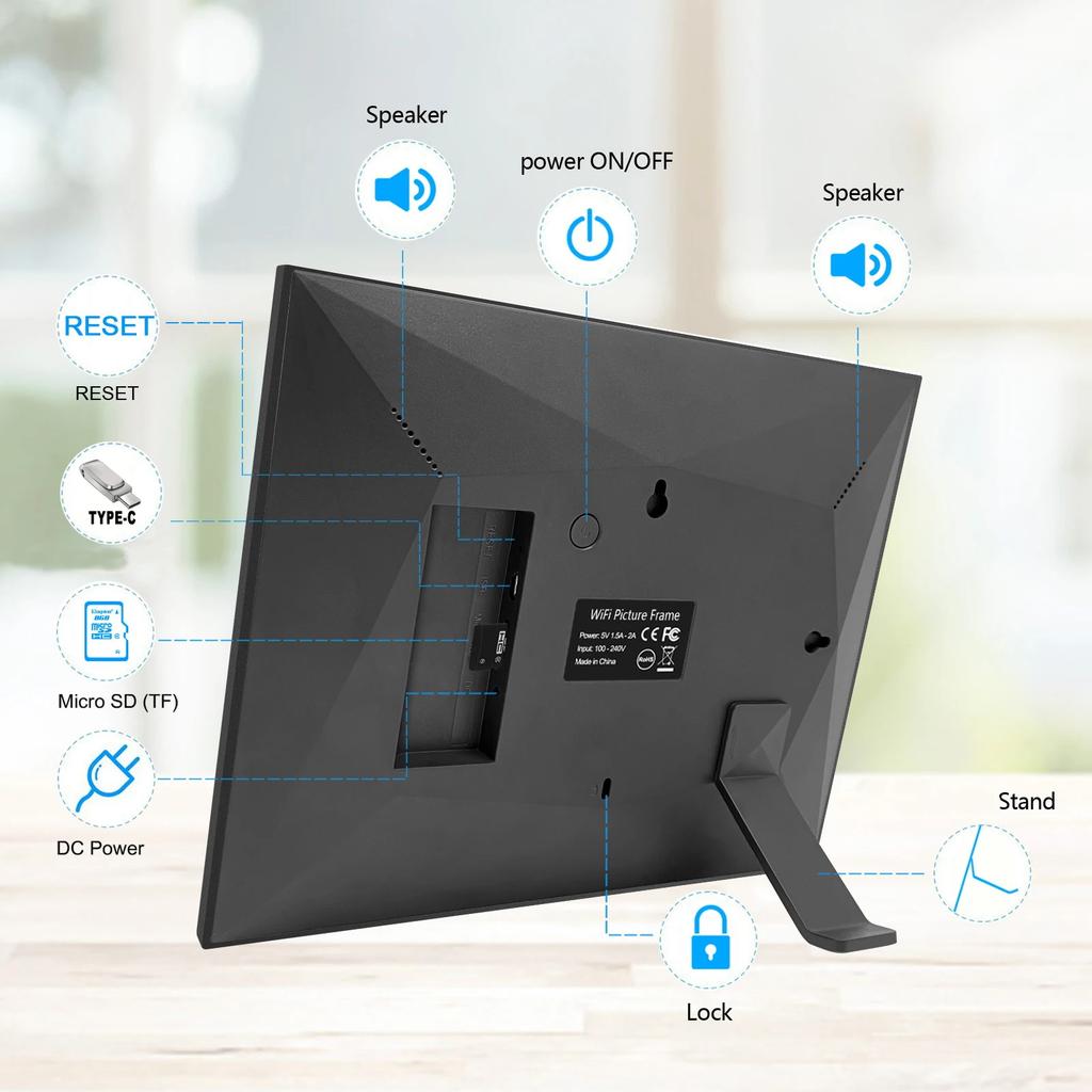 Ramă foto digitală WiFi de 10,1 inci, ramă foto digitală inteligentă IPS de înaltă definiție 1280 * 800, stocare de 64 GB, montare pe perete