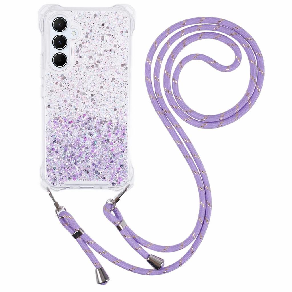 For Samsung Galaxy S24+ Cover Gradient Shockproof TPU+Acrylic Cell Phone Case with Carrying Strap