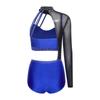 S-XXL Womens Gymnastics Leotard Bodysuit Rhinestone Color Blocking Asymmetrical Hollow Out Jumpsuit Figure Skating Tango Dancewear
