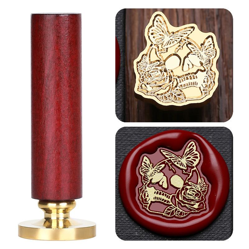 Halloween Seal Cylindrical Red Handle (handle + Brass Seal Head) Fire Lacquer Seal Set Handle Copper Head