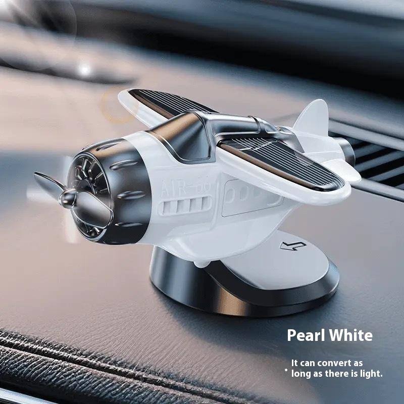 Solar Powered 360 Rotating Airplane Ornament - Car Dashboard Decor with LED Lights for Interior Styling