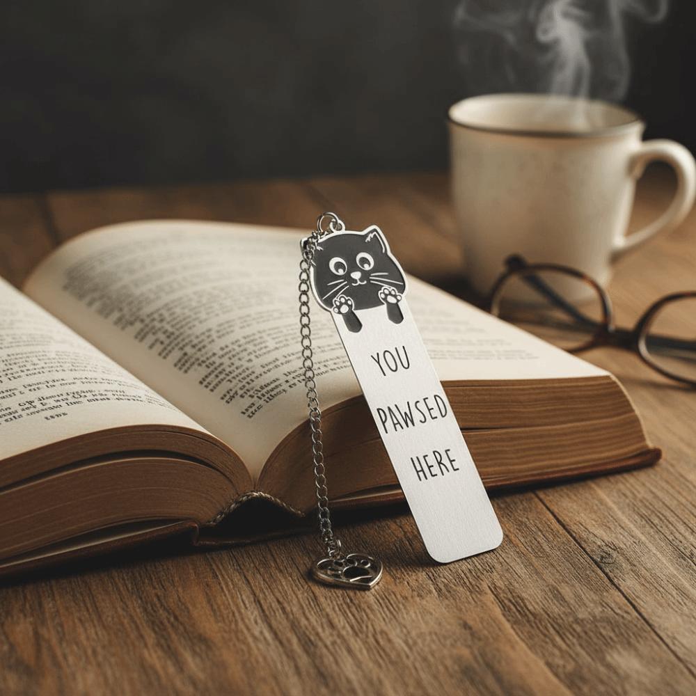 Creative You Pawsed Here Bookmark Cat Waving Black Cat Cat Bookmark Stainless Steel Reading Blessings Bookmark Gift