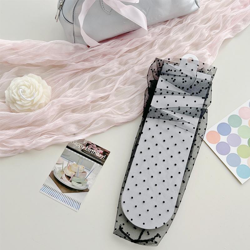 See Through Transparent Women Socks Colorful Star Summer Ultra-thin Nylon Loose Long Socks Women Sweet Girls Mesh Lace Socks Sox