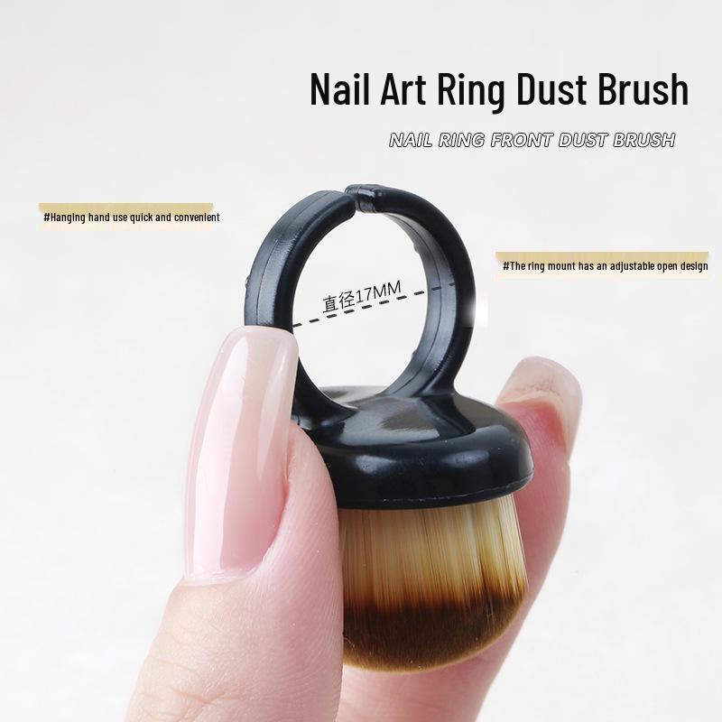 Ring-Style Nail Dust Brush: Fine Soft Bristles with Finger Buckle for Cuticle Cleaning