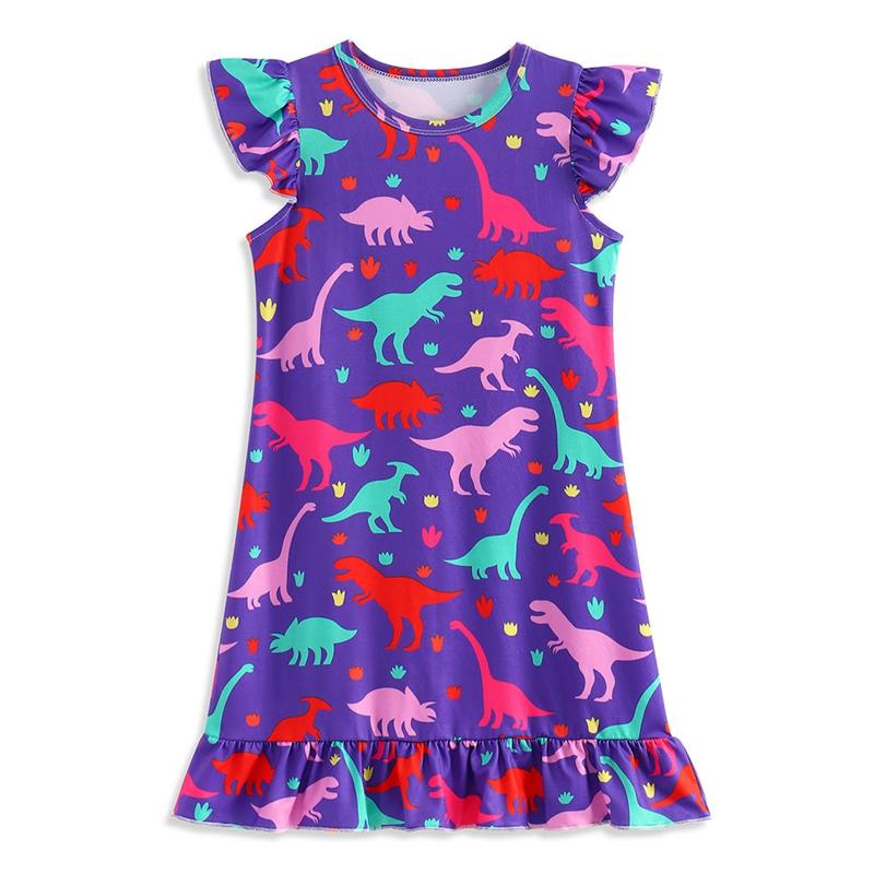 Children's Cartoon Printed Dress Nightgown Girl's Flying Sleeve Dress