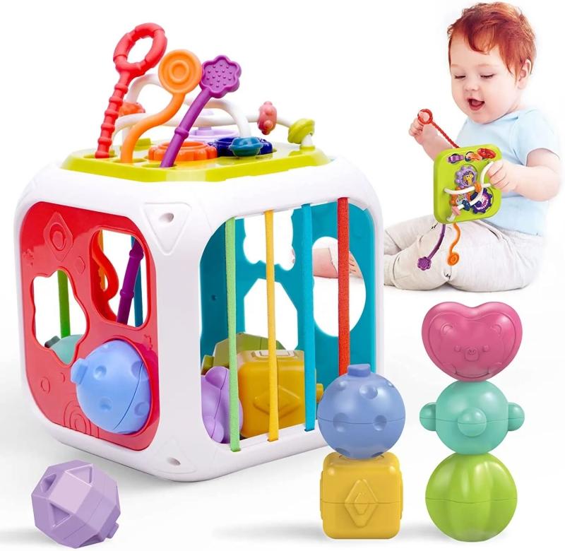 

6 In1 Baby Activity Cube Montessori Educational Toy Stacking Blocks Puzzles 6 12 Months Infant Shape Sorter Sensory Traning Toys