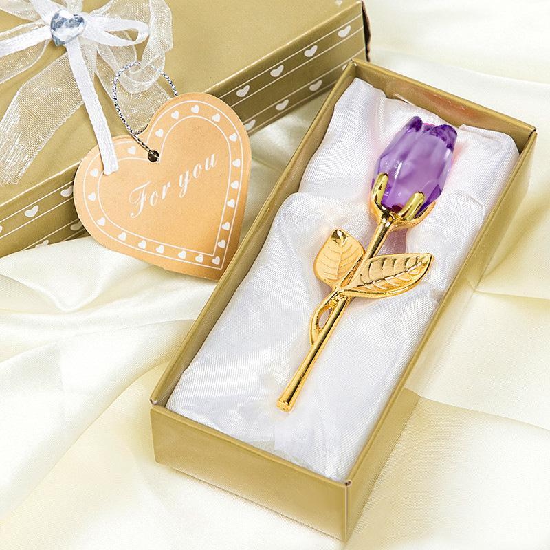 Mini Crystal Glass Roses Wedding Party Valentine's Day Gifts Creative Christmas Souvenirs Home Wedding Decoration Rose Ornaments