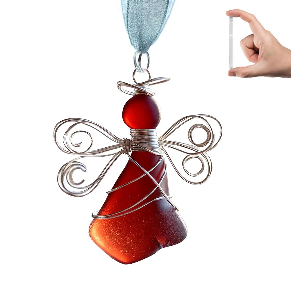 6 Colors Sea Glass Angel Xmas Tree Ornaments, 2D Flat Crystal Acrylic Angel Crafts Christmas Tree Hanging Ornament Holiday Decor