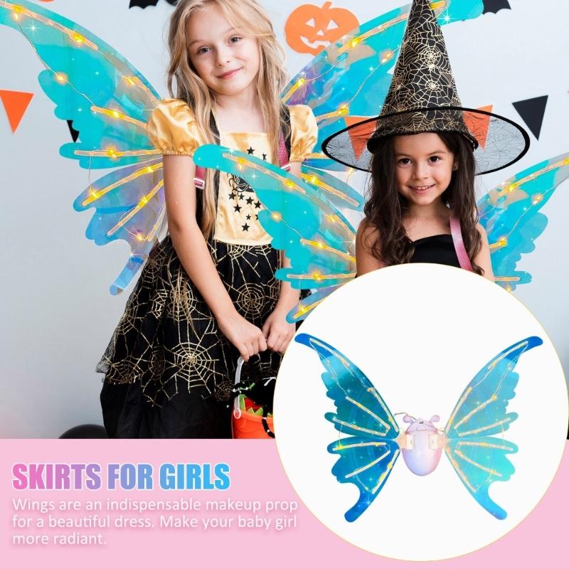 Moving Butterfly Wing with LED Lights Costume Accessory for Birthday Halloween Ornament Handmade Cosplay Accessories