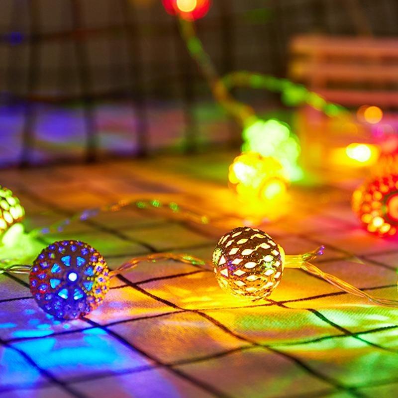 Iron Moroccan Ball Light String Ramadan Atmosphere Decoration LED Light String Cabinet Courtyard Decoration Hollow Ball