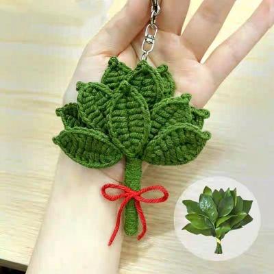 Handgehäkelter Pomelo-Blatt-Schlüsselanhänger DIY Garn Grüner Blatt-Schlüsselanhänger Zum Vertreiben von Unglück Heim Schlafzimmer Dekoration Geburtstagsgeschenk