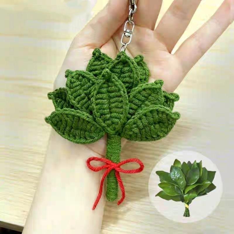 

Hand-Crocheted Pomelo Leaf Keyring Diy Yarn Green Leaf Keychain For Dispelling Bad Luck Home Bedroom Decoration Birthday Gift