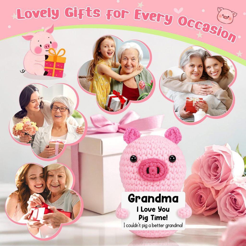 Pink Cute Pig Positive Crochet Animals Doll With Card Desktop Ornament Emotional Support Handmade Knitted Cheer Up Toy