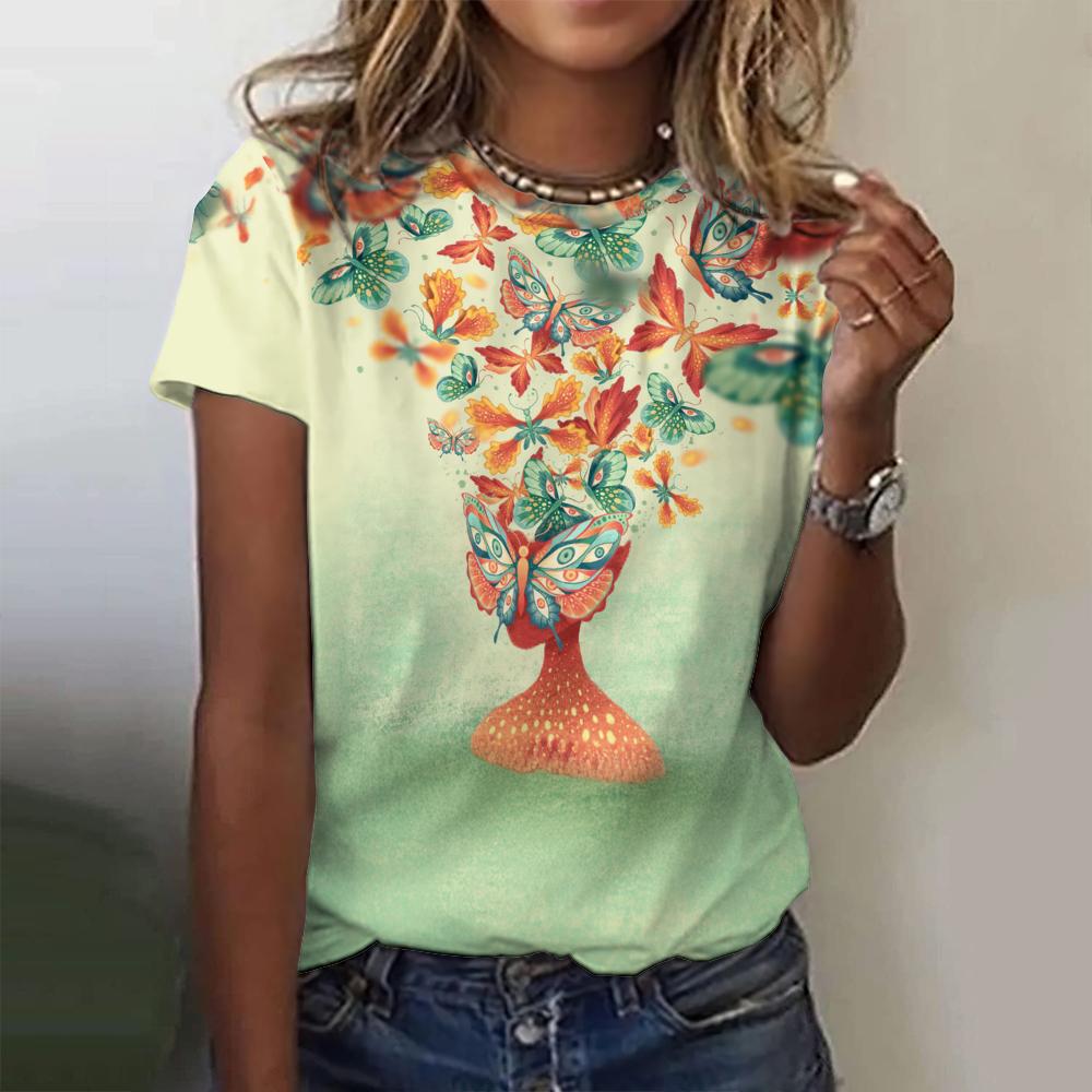 Color Girl 3D-Druck T-Shirts Damen Streetwear Mode Lässig Rundhals Kurzarm T-Shirt Y2k Top Harajuku T-Shirts Damenbekleidung