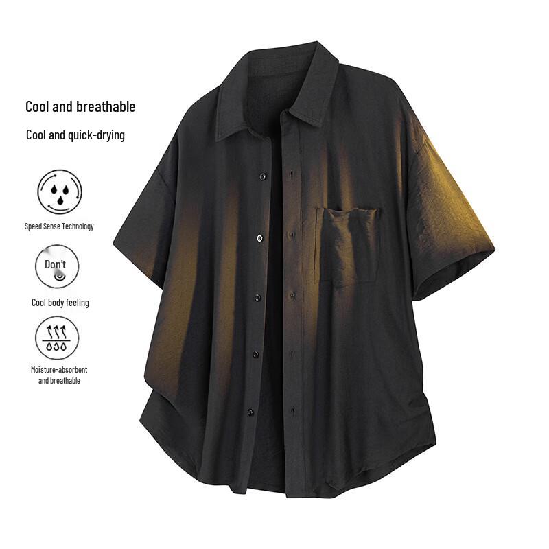 MEDE Men s Ice Silk Linen Short Sleeve Shirt 2XL