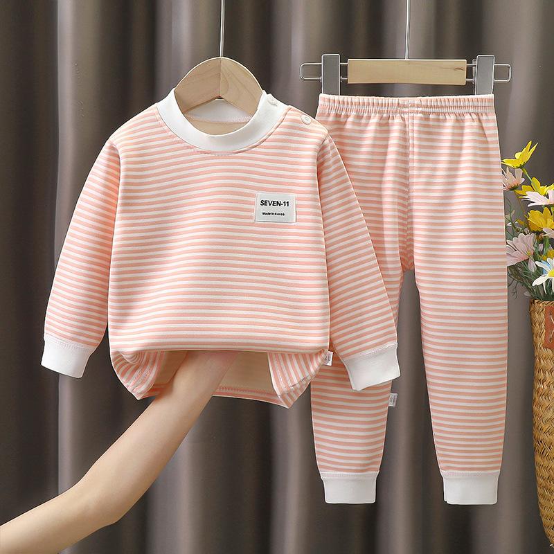 Baby Plush Children's Pajamas Solid Color Long Sleeved Pants Breathable Pajamas for Boys and Girls Casual Wear