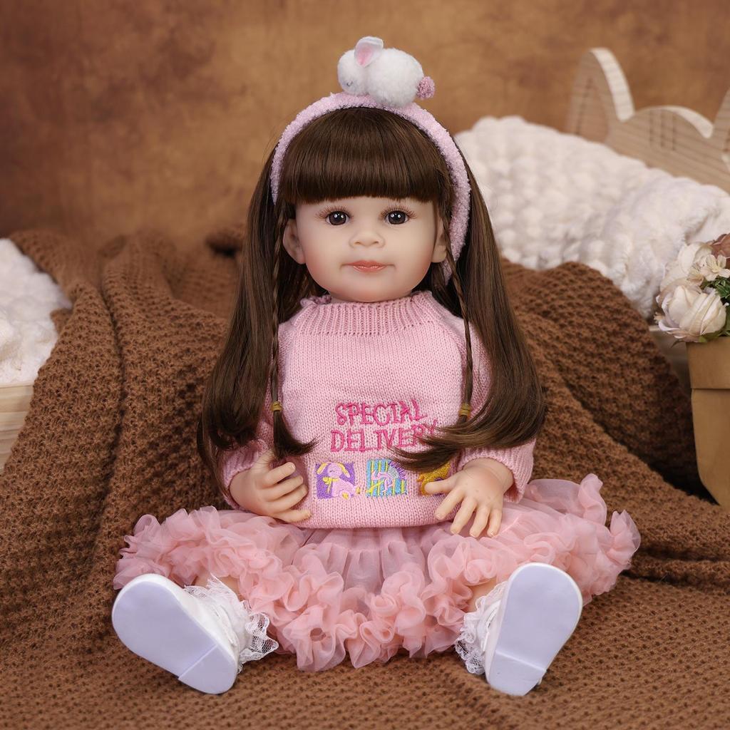 KEIUMI Full Silicone Vinyl 22 Inch Cute Reborn Baby Doll Realistic Skin Washable Doll Toy Christmas Gift