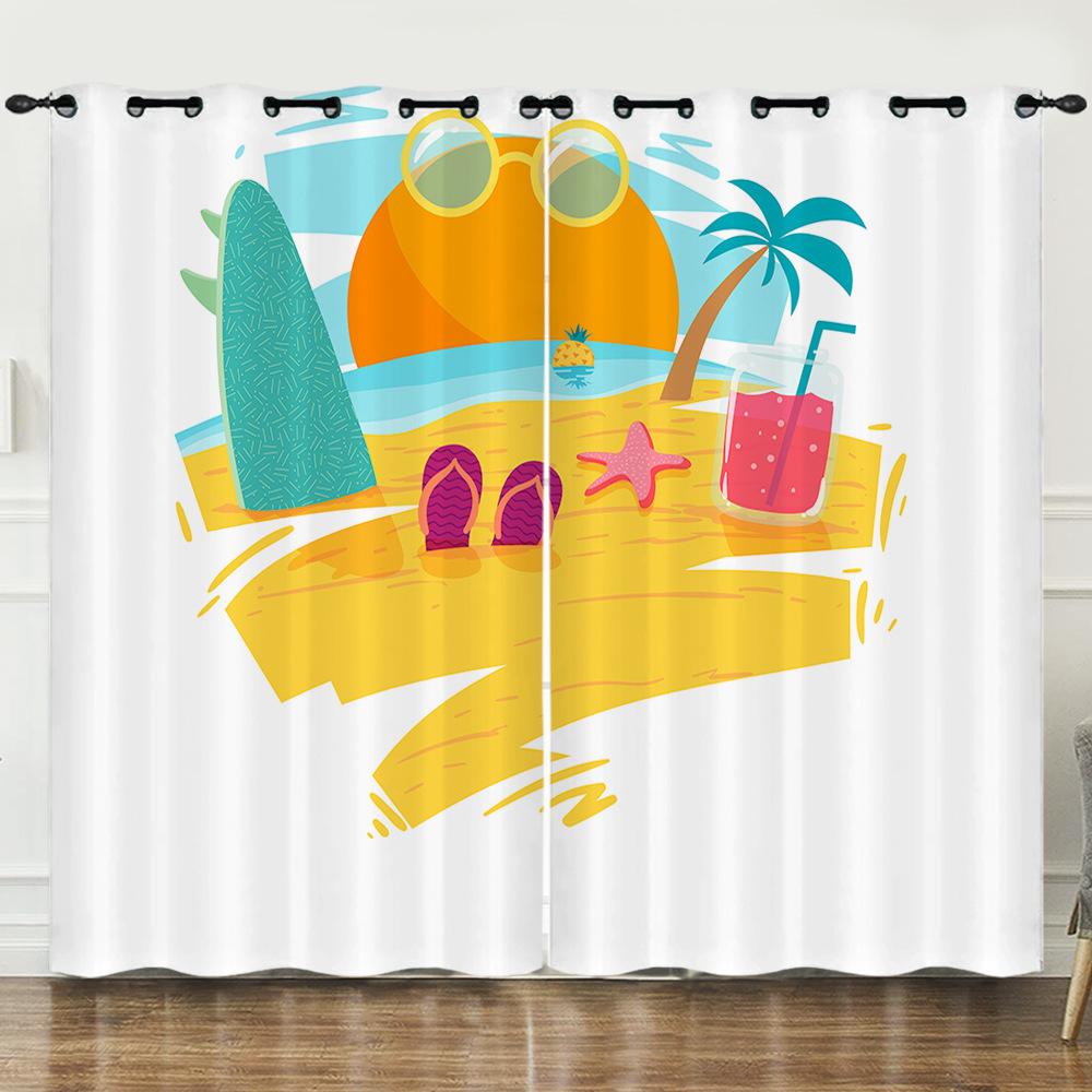 Zasłony Ocean Plaża Wakacje Ilustracja 3D Cyfrowy Druk Zasłona zaciemniająca Przelotki