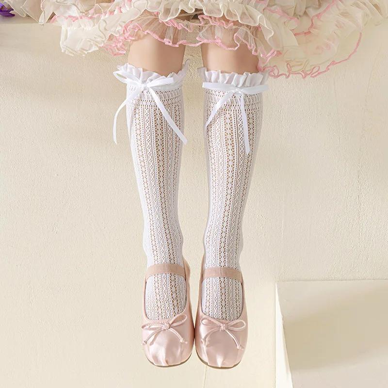 Meias Longas de Renda para Meninas, Meias de Rede com Padrão Jacquard de Laço Doce, Meias de Malha, Meias Frilly de Rede de Pesca de Balé para Bebê, Leggings Lolita