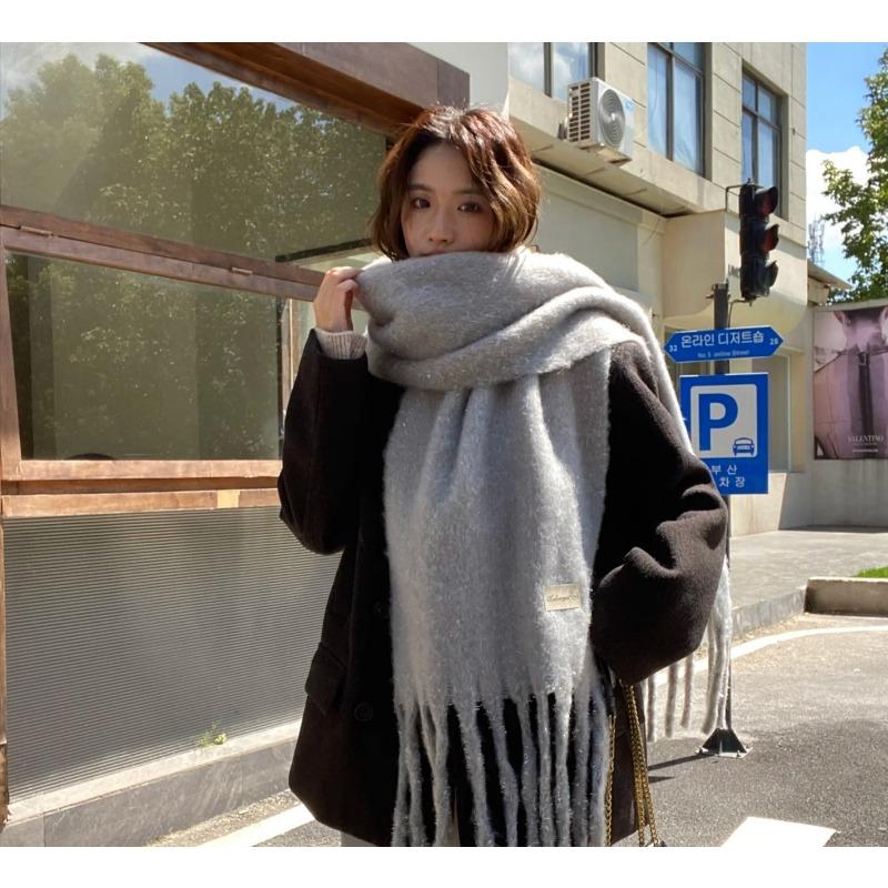 Crain blue scarf women's winter versatile thickened solid color shawl mohair premium warm scarf