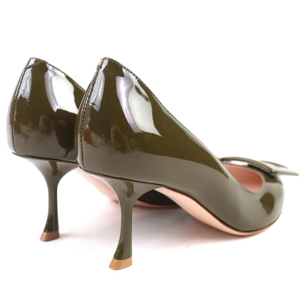 Nienaganne czółenka ROGER VIVIER Viv in the City Szpiczasty nosek khaki Lakierowana skóra 37 Używane