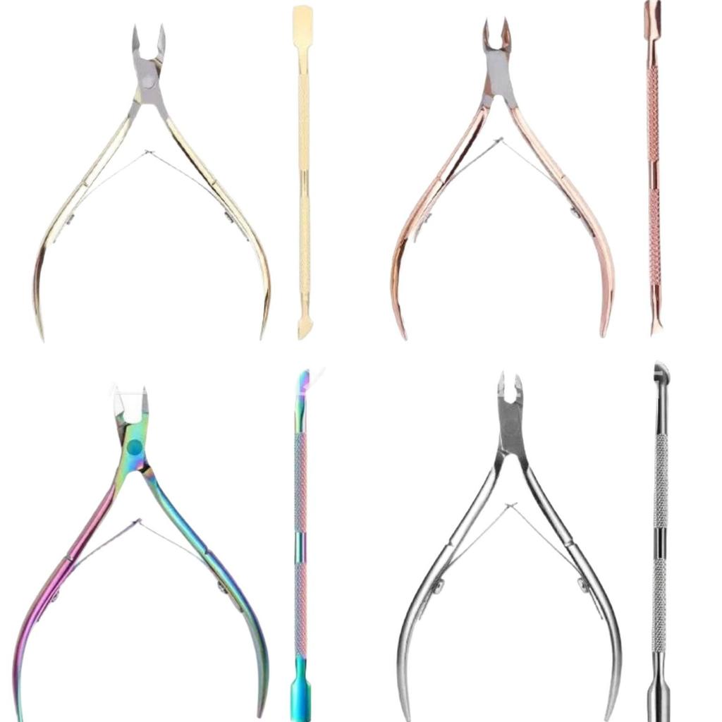 Titanium Cuticle Removal Set: Stainless Steel Nipper, Pusher, Fork, File, Scraper, and Groove Tool