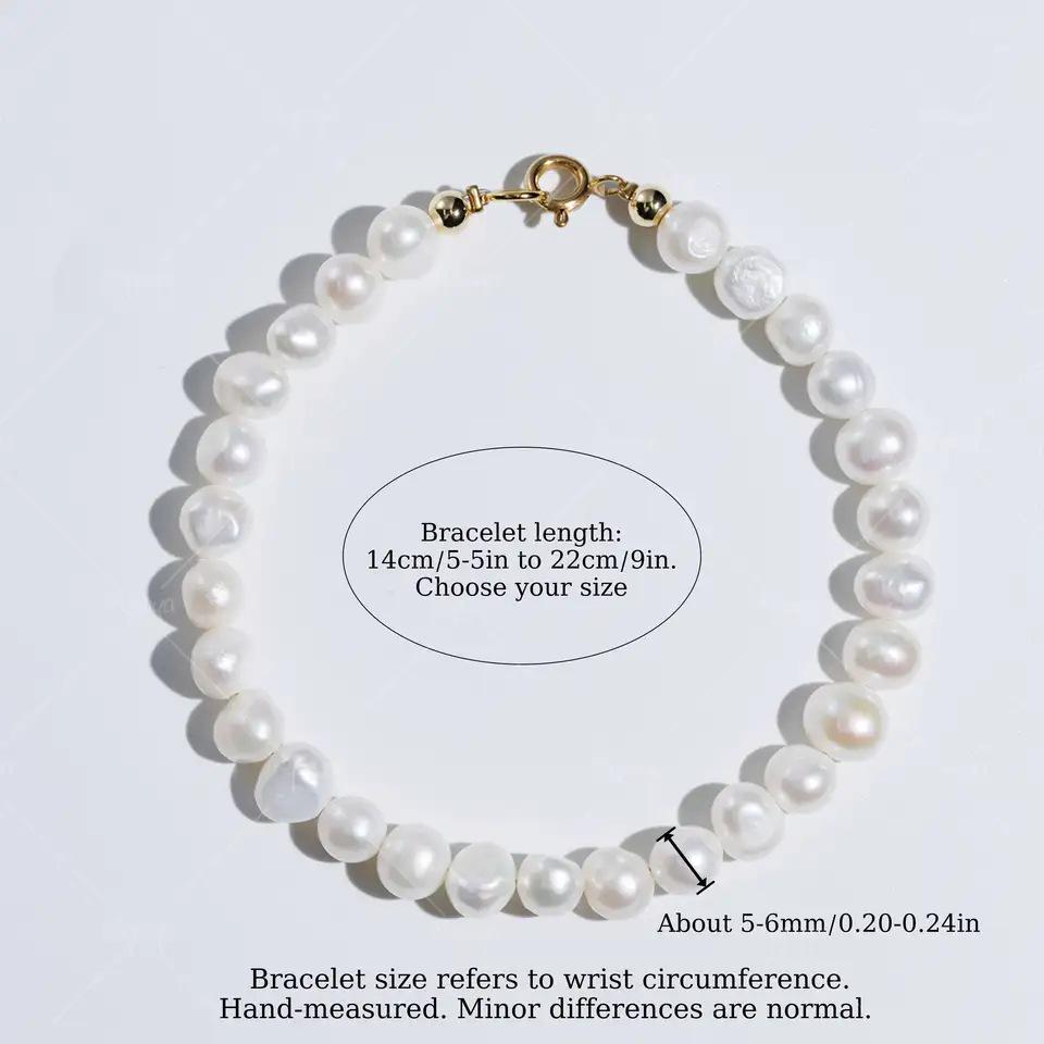 MYSOYA White Freshwater Pearl Bracelet with Minimalist Gold Bubble Clasp, 5-6mm 5.5 - 14 cm