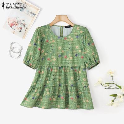 Women Casual V-Neck Summer Short Sleeve Print Blouse