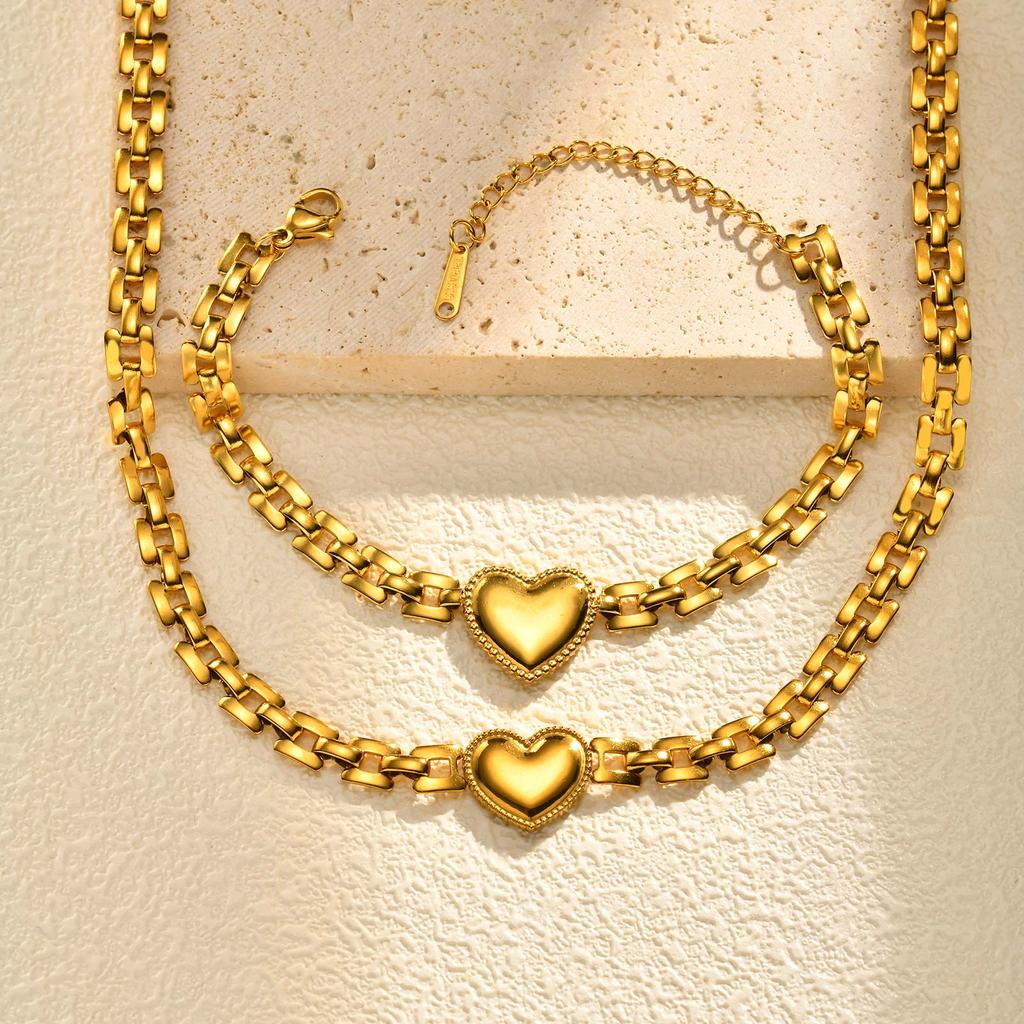 Hot Sale Love Heart Strap Chain Choker Necklace,18K Gold Plated Stainless Steel Necklace for Women,Charm Party Jewelry Gift