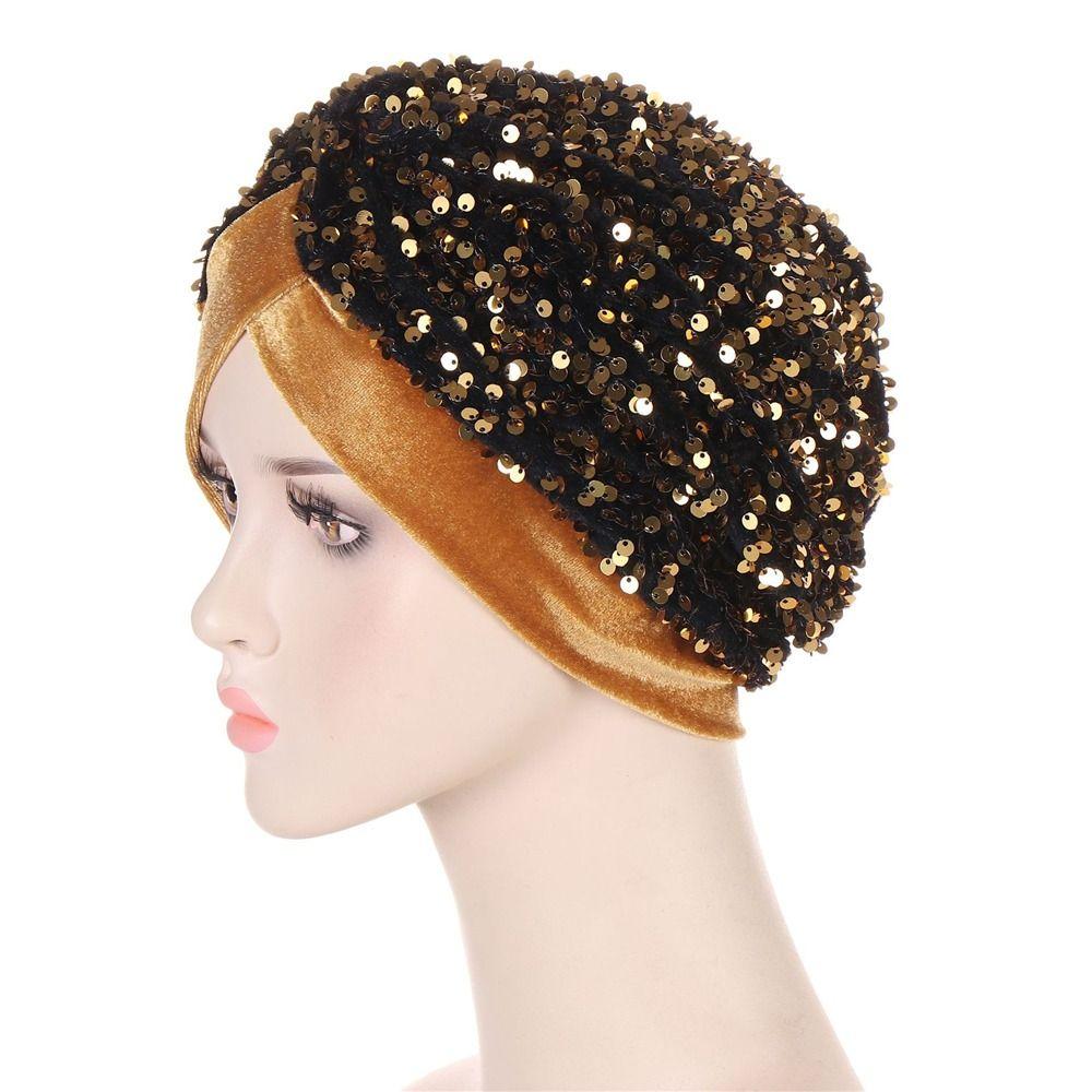 Elegant Glitter Sequins Headscarf Muslims Bonnet Hijab Chemo Cap Head Wraps Turban Hat