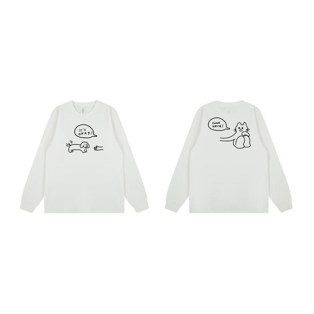 Trendy Cartoon Print Cotton Long Sleeve Unisex T-Shirt for Autumn/Winter