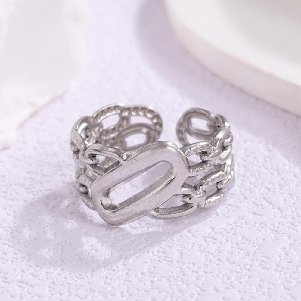 European Luxury Titanium Steel Geometric Open Ring for Women