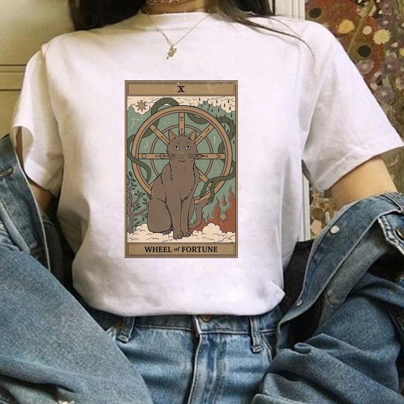 Fashion Women Tarot Cat Print Tshirts Funny Clothing Cartoon Womens Female Graphic T Shirt Cute TShirt Casual Tee Shirt Tees