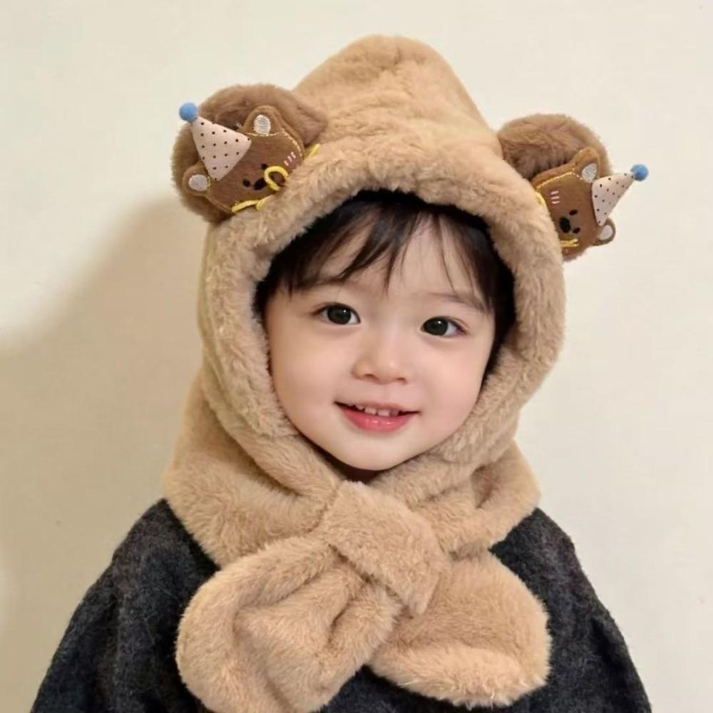 Windproof Kids Hat Hooded Scarf Thermal One-piece Pullover Hat Soft Winter Baby Hat