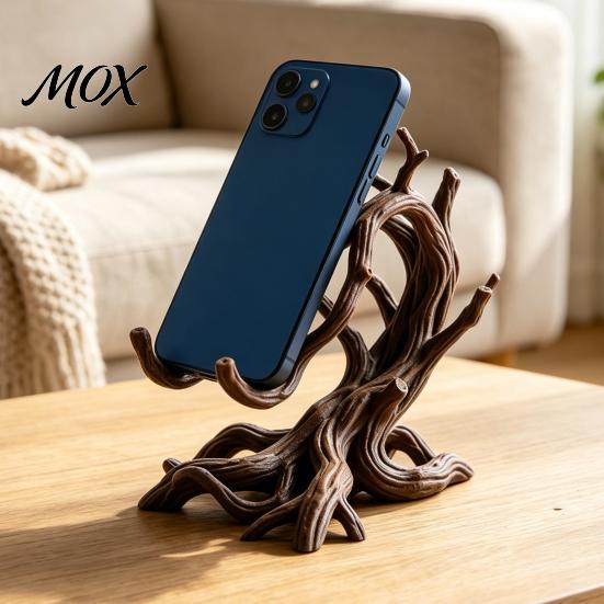 Gadgets para Escritorio Moderno Soporte para Teléfono Rama de Árbol Impreso en 3D, Soporte Artístico de Madera Retorcida Accesorios Estables para Teléfono Móvil, Orgánico Rústico