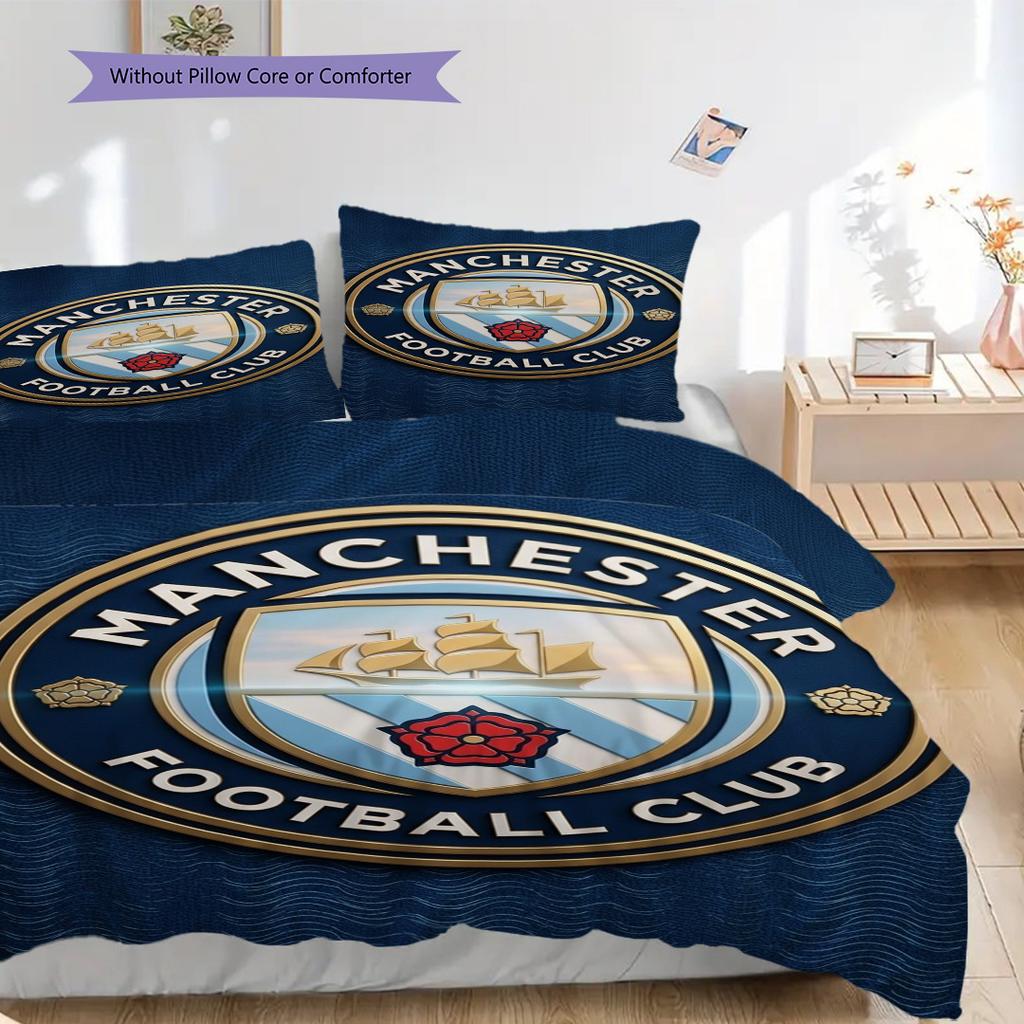 Manchester City Heritage Three-piece Set (1 * Duvet Cover + 2 * Pillowcase, Without Core) 2DFlat Christmas Birthday Gift Duvet Cover and Pillowcase