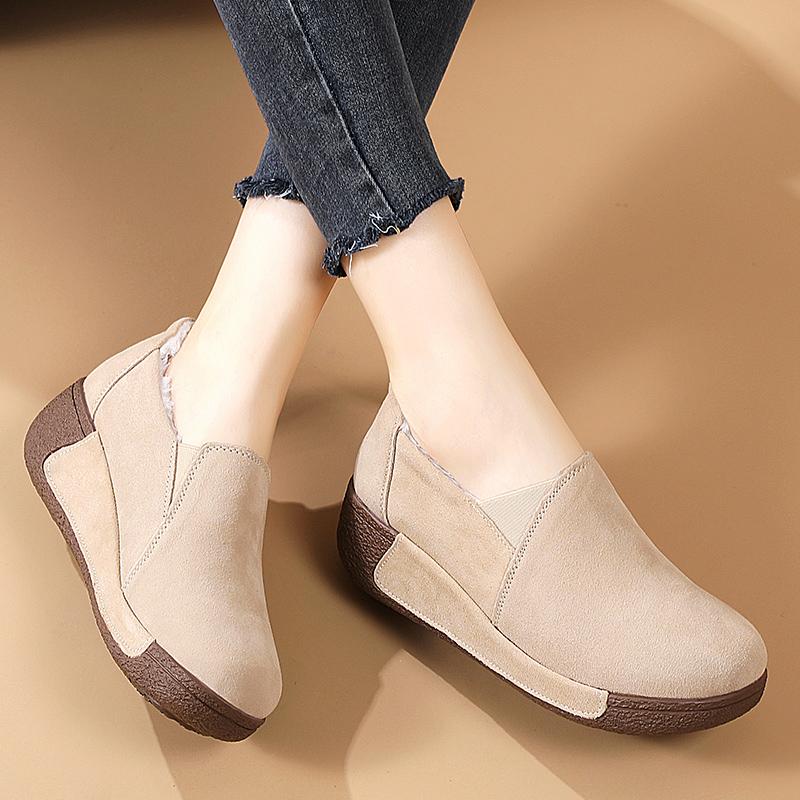 Women's Platform Loafers Suede Creepers Winter Warm Thick Sole Casual Slip On Height Increase Low Shoes