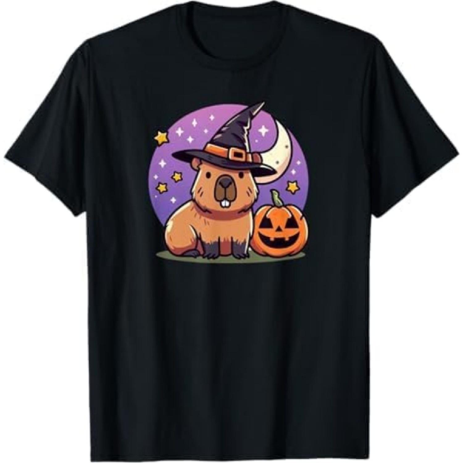 Cute Halloween Witch Capybara T-Shirt BAOANH Mens Womens Tank Top Sweatshirt Hoodie Longsleeve Black S
