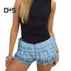 Women Summer Shorts Multi-layered Scattered Hem Ruffle Lace Trim Beach Shorts Lolita Style High Waist Ultra-short Shorts Daily Wear Sleep Shorts