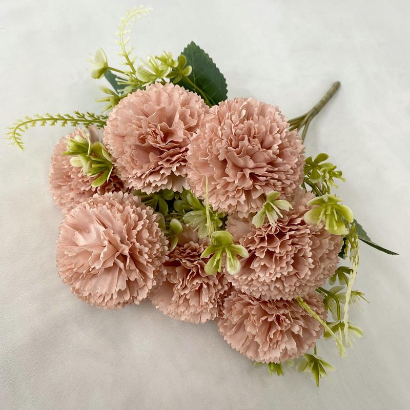 Silk Fabric 7branch Fulu Carnation Artificial Flower Bouquet For Wedding Decor And Photography
