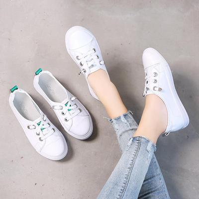 Women's White Genuine Leather Flats - 2023 Korean Style. Versatile, Trendy, Plus Size Casual Shoes for Spring/Summer.