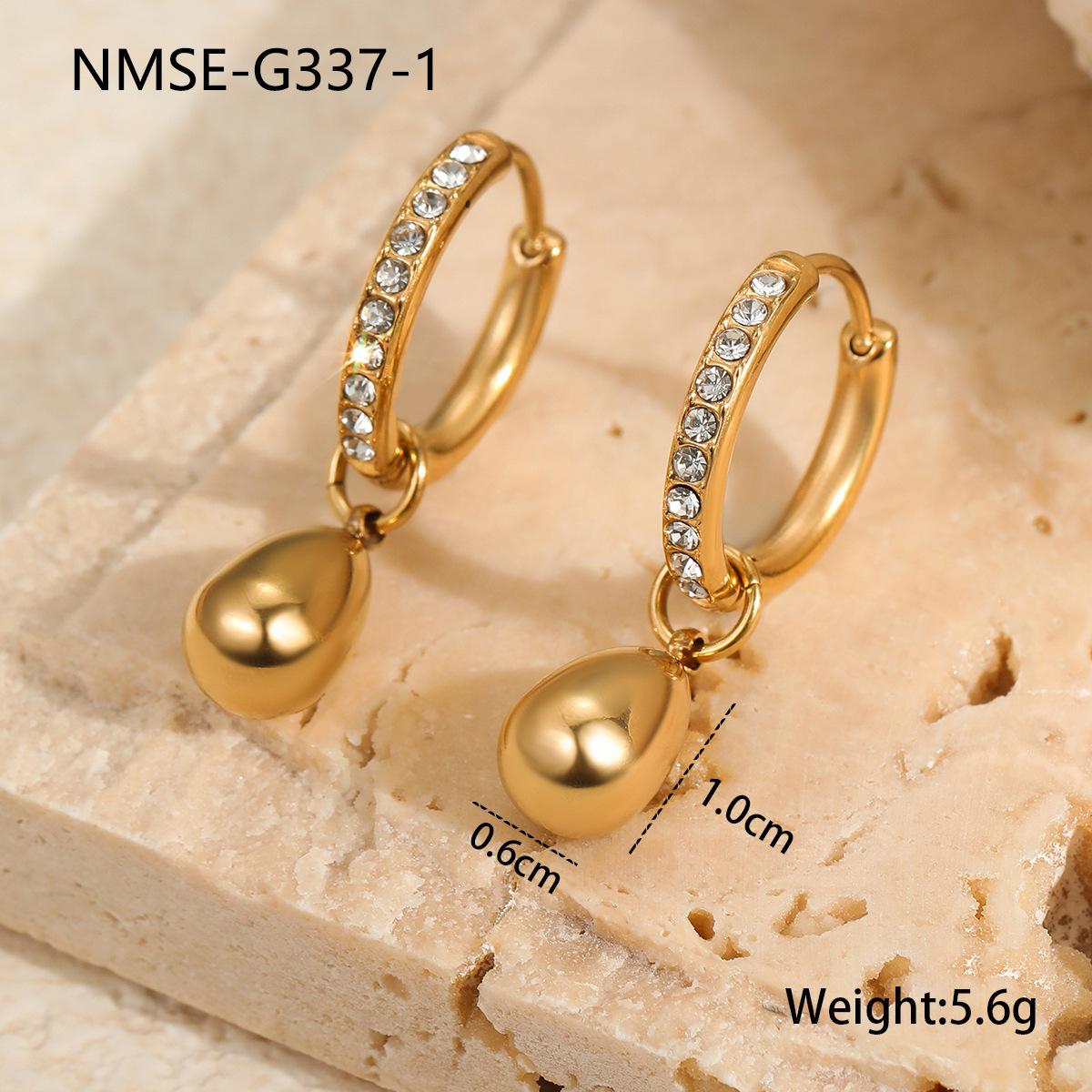 GEMCHIC Women s 18K Gold Plated Stainless Steel Hoop Earrings with Rhinestones and Teardrop Pendant