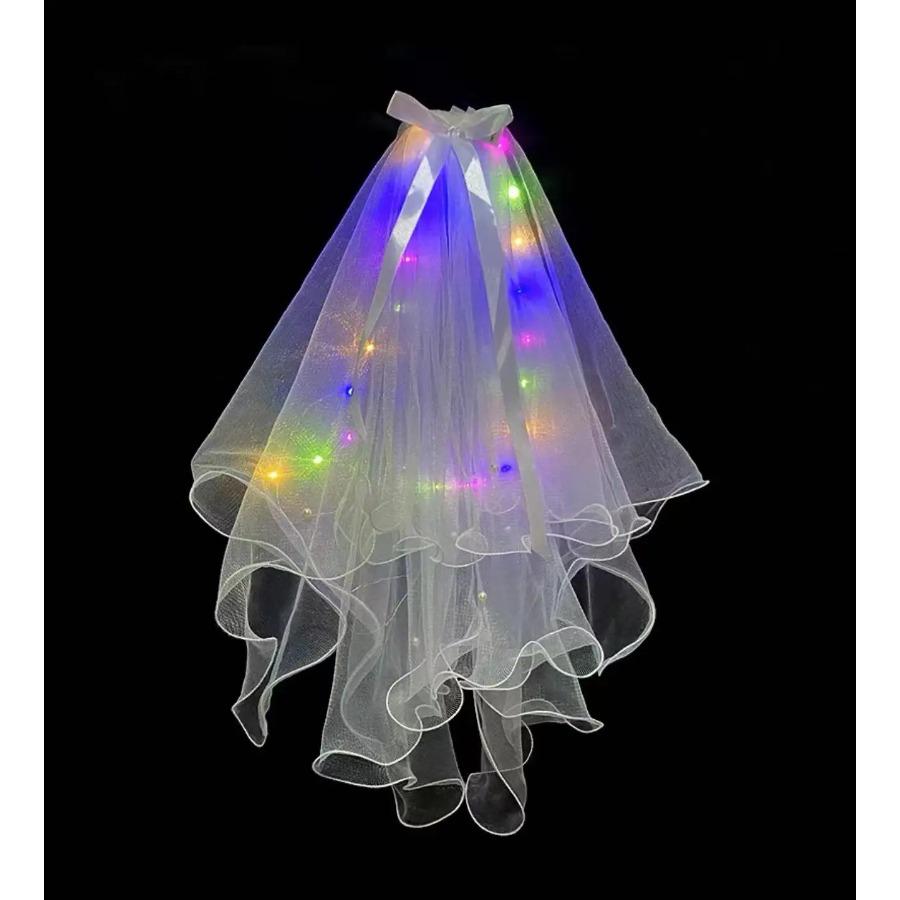 Leuchtender Hochzeitsschleier LED-Licht Schleife Perlen Schleier Leuchten im Dunkeln Partygeschenk Hochzeit Geburtstagsfeier Cosplay Haarschmuck