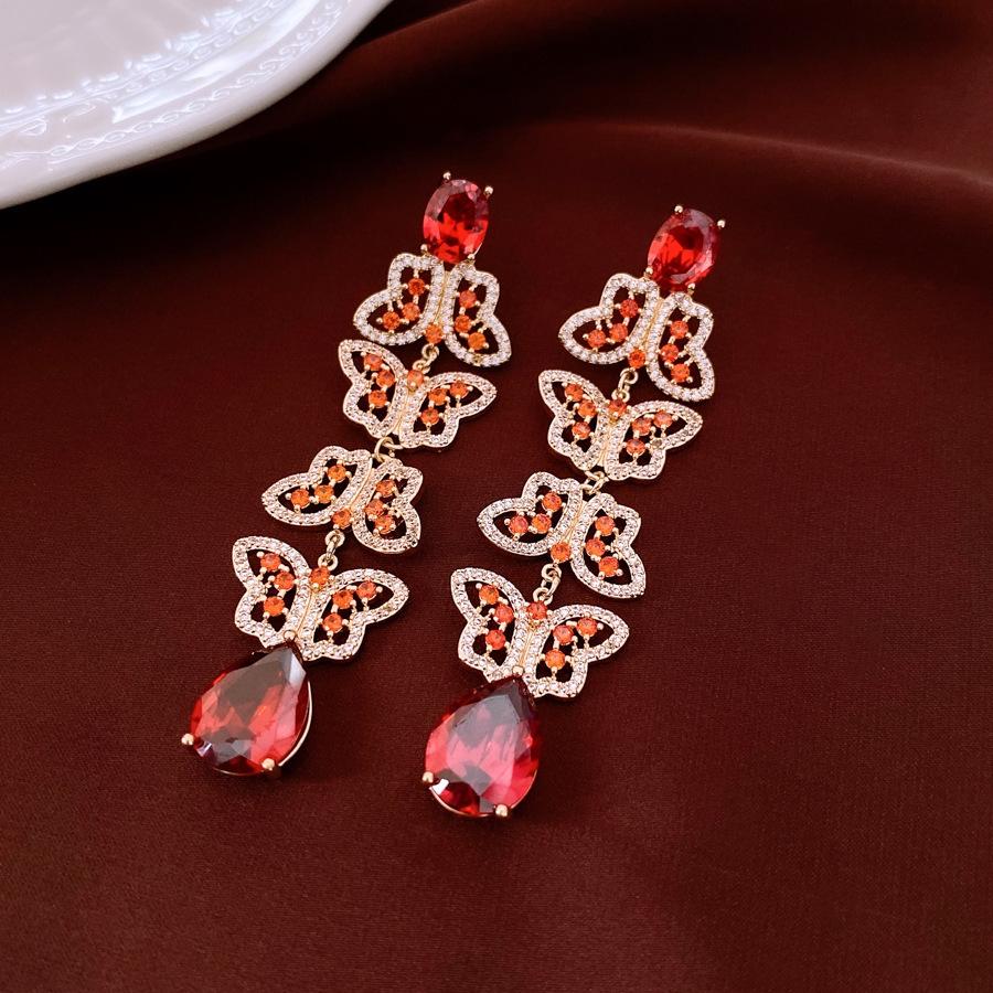 Silver Needle New Chinese Zircon Leaf Water Drop Earrings Light Luxury Premium Sense Earrings Retro Court Style Temperament Earrings Women