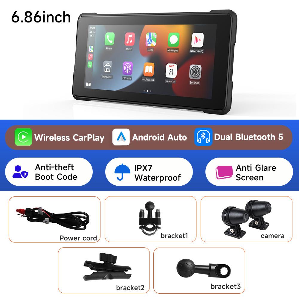 JIUYIN 7inch Motorcycle CarPlay Navigation Wireless CarPlay Android Auto Airplay Display Screen Portable Motorcycle Monitor