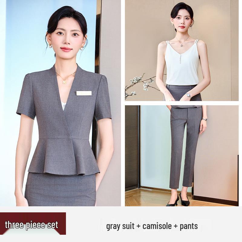 Women's Short Sleeve Professional Suit for Salon and Hotel Work