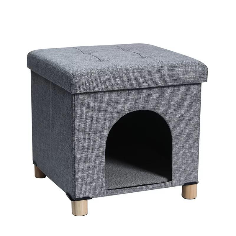 Foldable Pet Bed Bench Cats Small Dogs Multi-Functional Storage Seat Portable Fabric Lounger In Gray Blue Dark Brown
